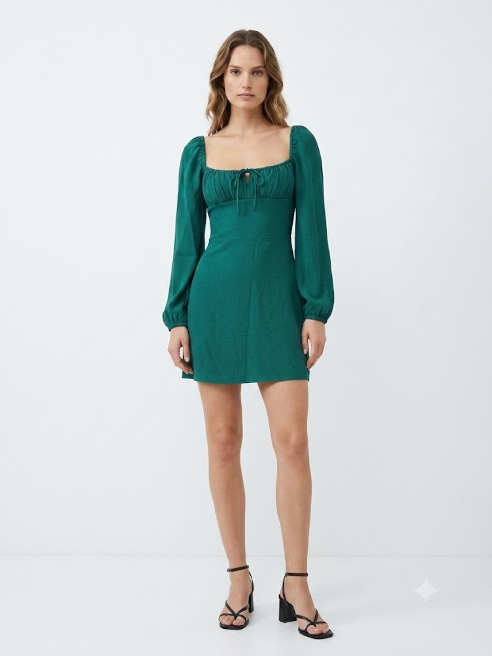 SUNDAY BEST 'Delilah' Green Long Puff Sleeve Dress Milkmaid Mini Dress - Sz XS